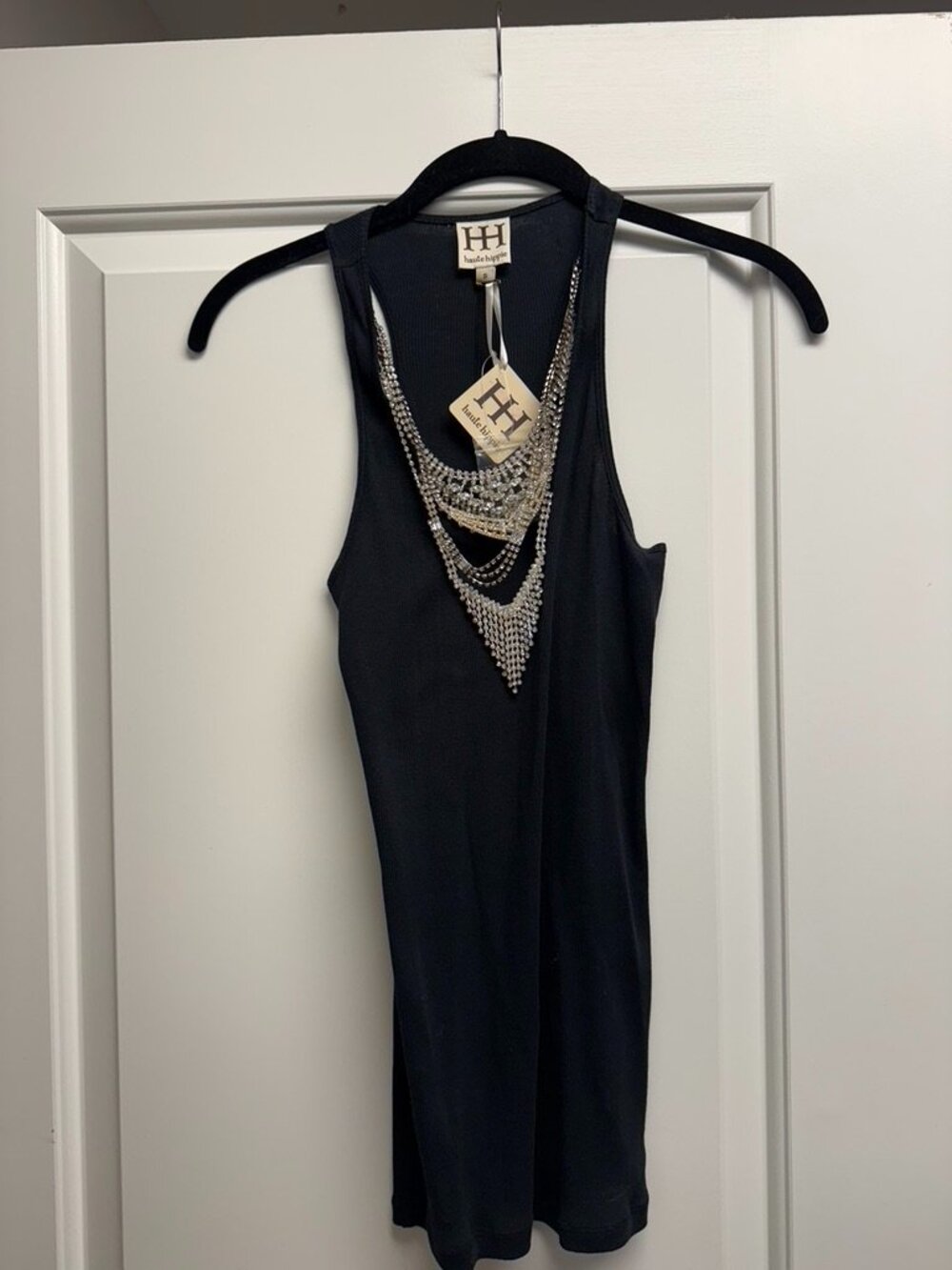 Haute Hippie Black Tank top with jeweled collar